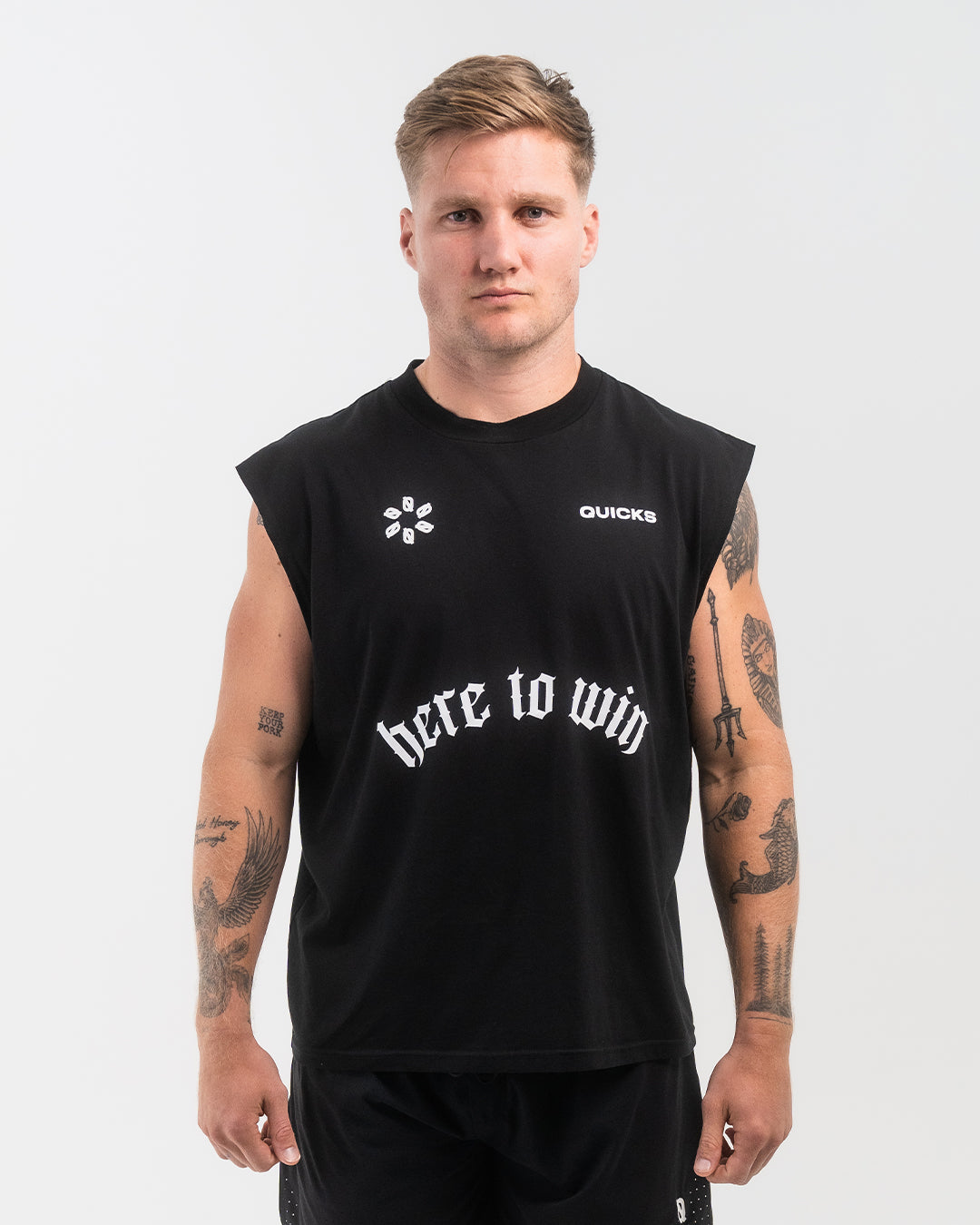 HERE TO WIN MUSCLE T-SHIRT - BLACK
