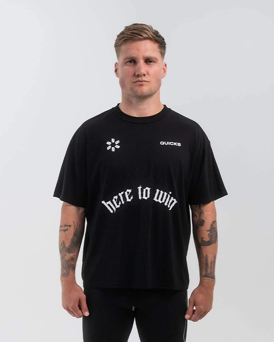 HERE TO WIN T-SHIRT - BLACK